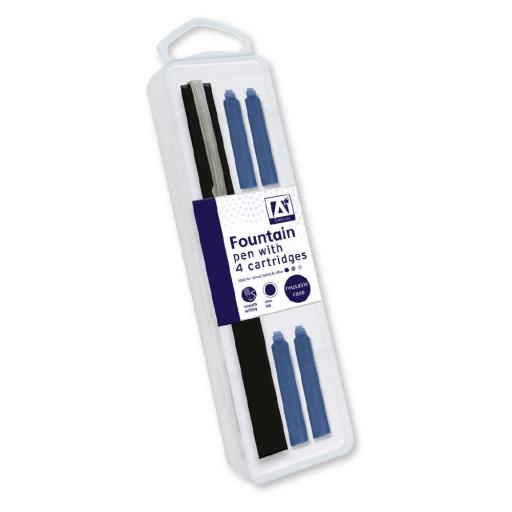 IGD Fountain Pen & 4 Ink Cartridges, Blue Ink