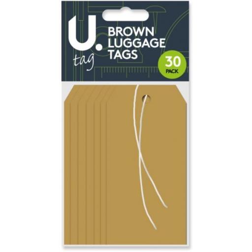 U. Pre-Strung Brown Luggage Tags - Pack of 30