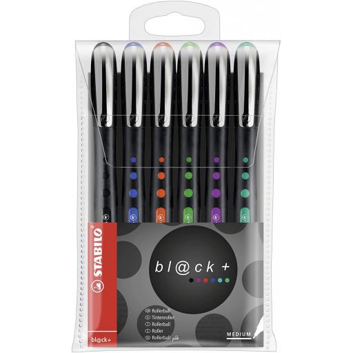 Stablio 'BLACK' Medium Rollerball Pens - Pack of 6
