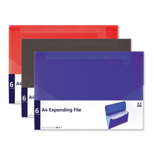 IGD A4 Expanding File - 6 Pocket, Assorted Colours