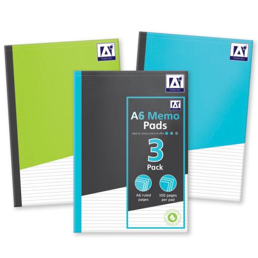 IGD A6 Memo Pads, 100 Ruled Pages - Pack of 3
