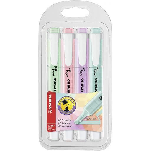 Stabilo Swing Cool Highlighter Pens, Pastel Colours - Wallet of 4