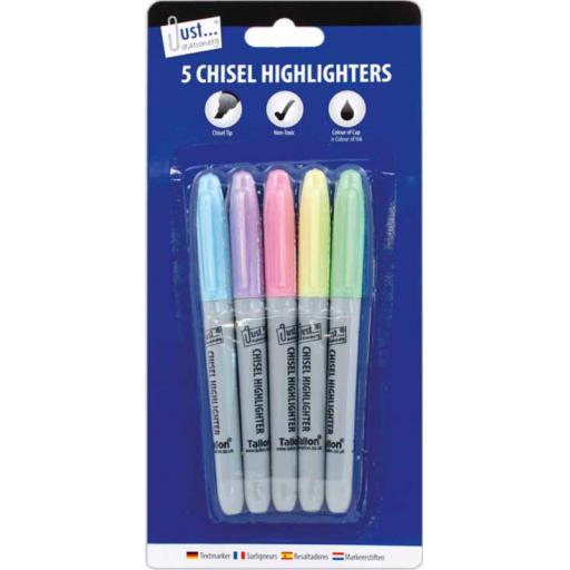 Tallon JS Pastel Highlighter Pens, Chisel Tip - Pack of 5