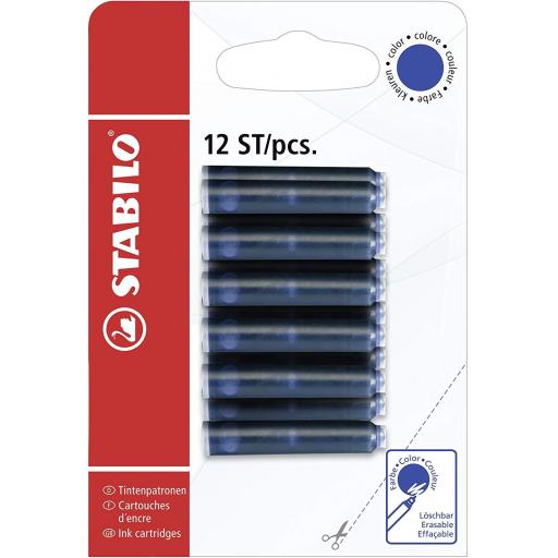 Stabilo Blue Ink Refill Cartridges - Pack of 12