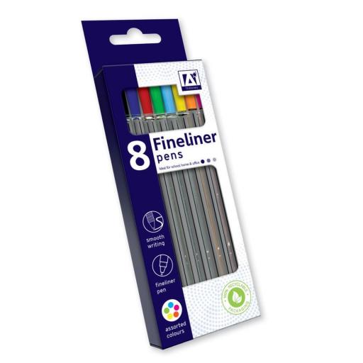 IGD Fineliner Pens, Assorted Colours - Pack of 8