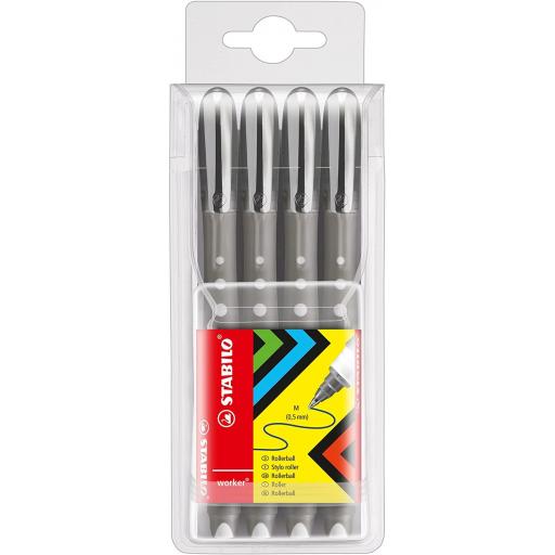 Stabilo Worker Colourful Pens Med, Black - Pack of 4