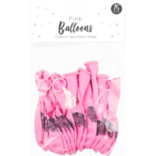 Gem Pink Happy Birthday Balloons - Pack of 15
