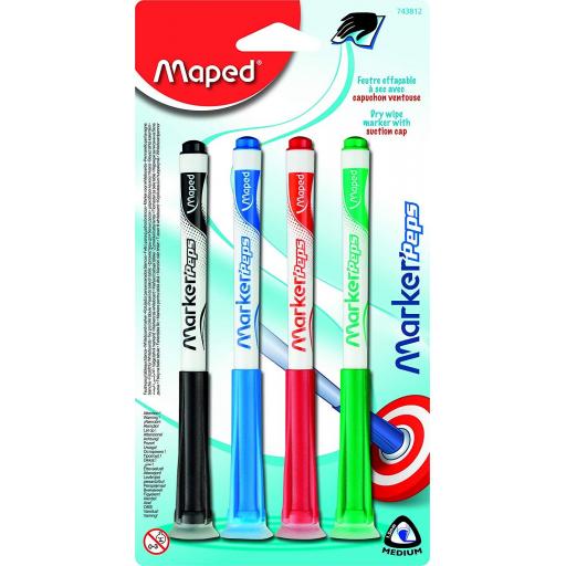 Maped Dry Wipe Suction Cap Whiteboard Marker Peps - Pack of 4