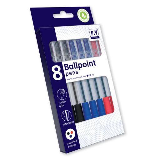 IGD Ballpoint Pens, Assorted Colours - Pack of 8