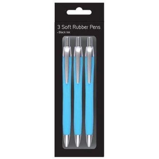 IGD Soft Rubber Retractable Pens, Blue Ink - Pack of 3