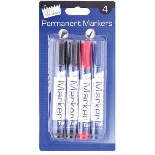 JS Permanent Markers Assorted - Pack of 4
