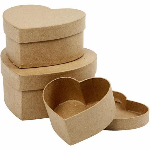 Creativ Paper Mache Brown Heart Shaped Boxes - Set of 3