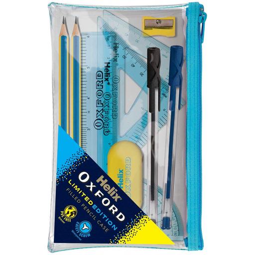 Blue Helix Oxford Clash Filled Pencil Case Exam Set 