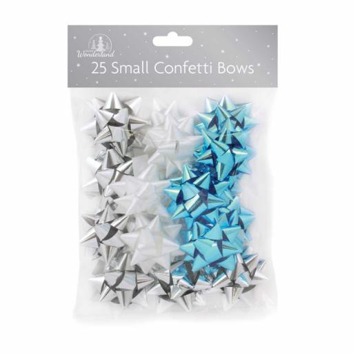 Festive Wonderland Confetti Bows, Silver White & Blue - Pack of 25