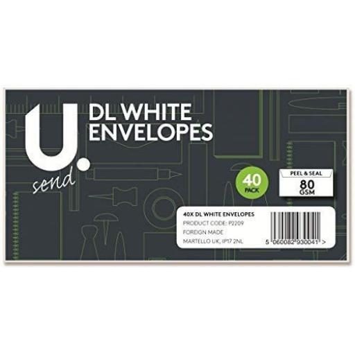 U. DL White Envelopes - Pack of 40