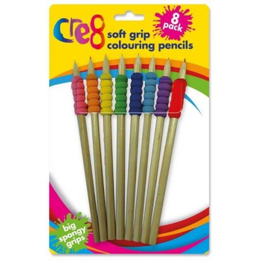 Cre8 Soft Spongy Grip Colouring Pencils - Pack of 8
