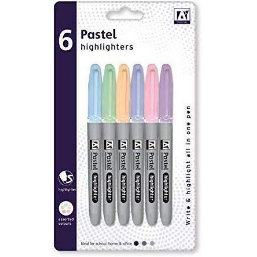 IGD Highlighter Pens, Pastel Colours - Pack of 6