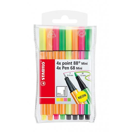 Stabilo Point 88 & Pen 68 Mini Neon Mix - Pack of 8