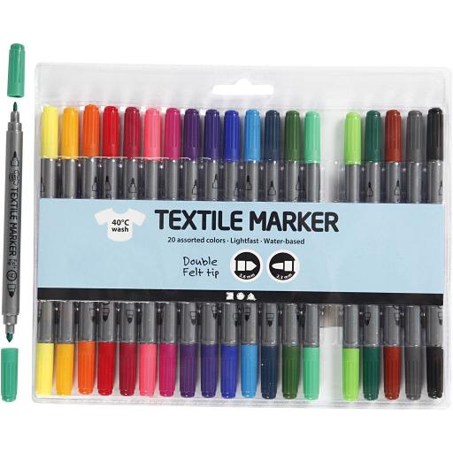 Colortime Double-Ended Textile Fabric Marker Pens - Pack of 20