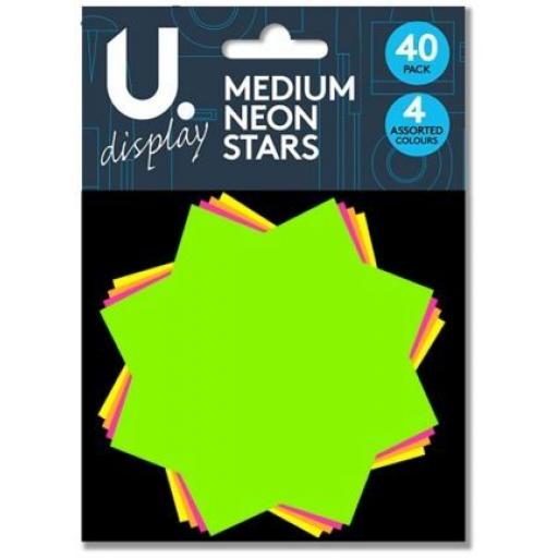 U. Assorted Neon Stars, Medium - Pack of 40