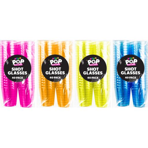 Pop Party Neon Plastic Shot Glasses, Asstd Colours - Pack of 40