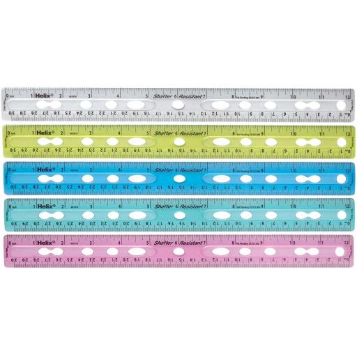 Helix Shatter Resistant 30cm Ringbinder Ruler - Assorted Colours