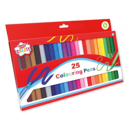 IGD Kids Create Fibre-Tip Pens, Assorted Colours - Pack of 25