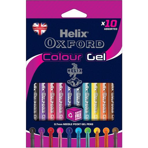 Helix Oxford Colour Gel Pens, Assorted Colours - Pack of 10