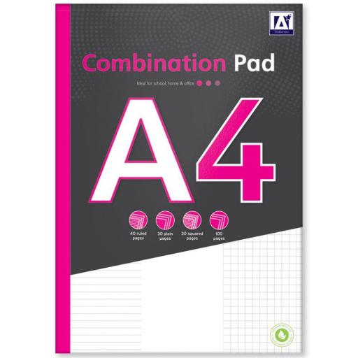 IGD A4 100pg Combination Pad - Ruled, Plain, Square