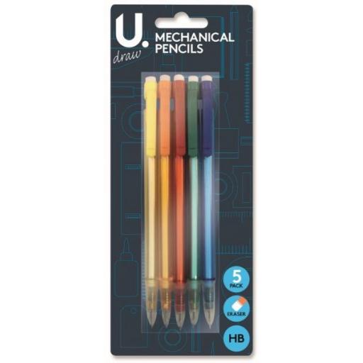 U. Eraser Tipped HB Mechanical Pencils - Pack of 5