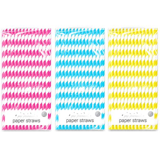 Pop Party Bright Paper Straws, Assorted Colours - Pack of 40