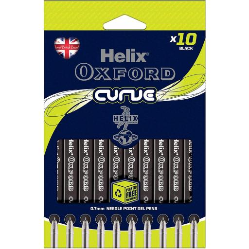 Helix Oxford Curve Ballpoint Pens, Black - Pack of 10