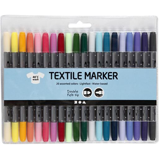Colortime Double-Ended Textile Fabric Marker Pens, Pastel Colours - Pack of 20