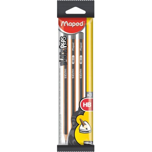 Maped Black Peps HB Pencils - Pack of 3