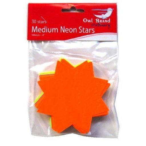 Owl Brand Stationery, Medium Neon Stars 10cm - Pack of 30