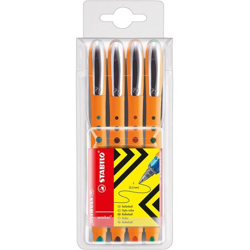 Stabilo Worker+ Rollerball Pen, Fine - Pack of 4