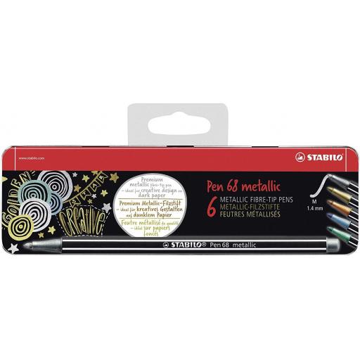 Stabilo Pen 68 Metallic, Assorted - Tin of 6