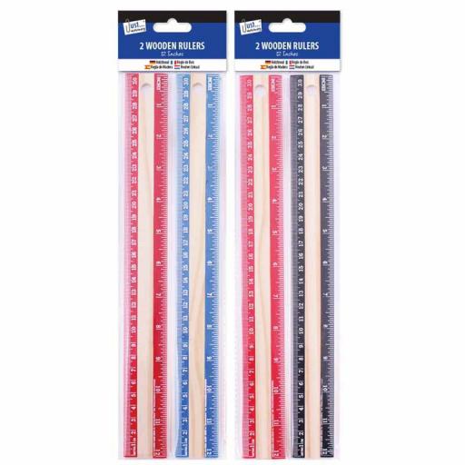 JS Wooden Rulers, Assorted Colours - Pack of 2