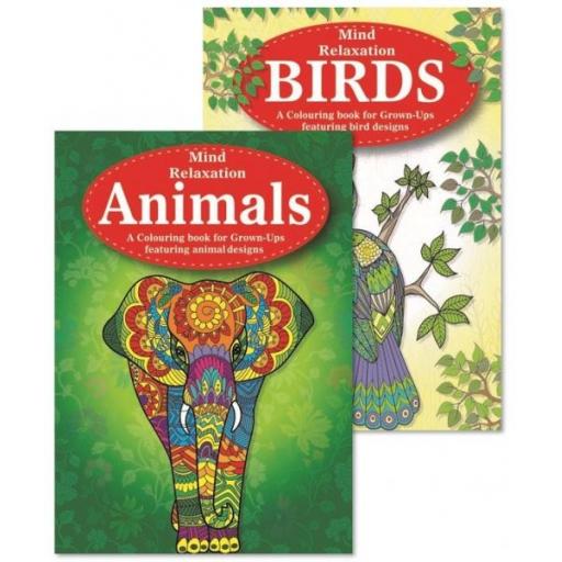Squiggle A4 Adult Colouring Books, Animals & Birds - Set of 2
