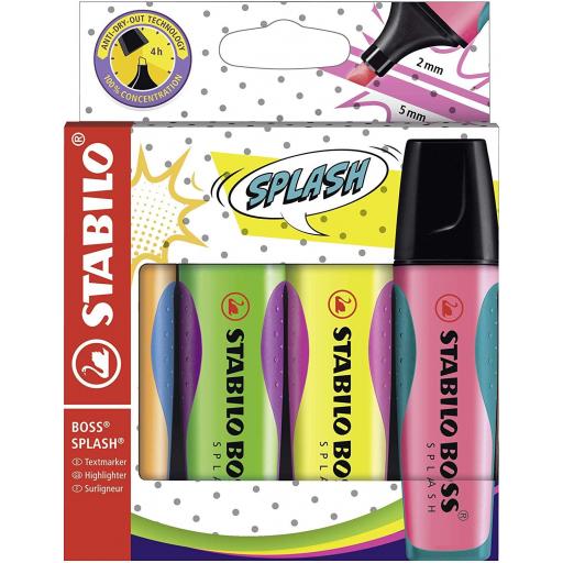 Stabilo Boss Splash Highlighter Pens - Pack of 4