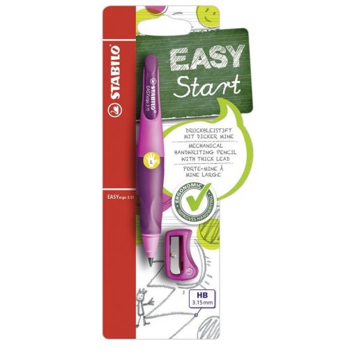 Stabilo Easy Ergo Left Handed Pencil 3.15mm + Sharpener - Pink/Lilac