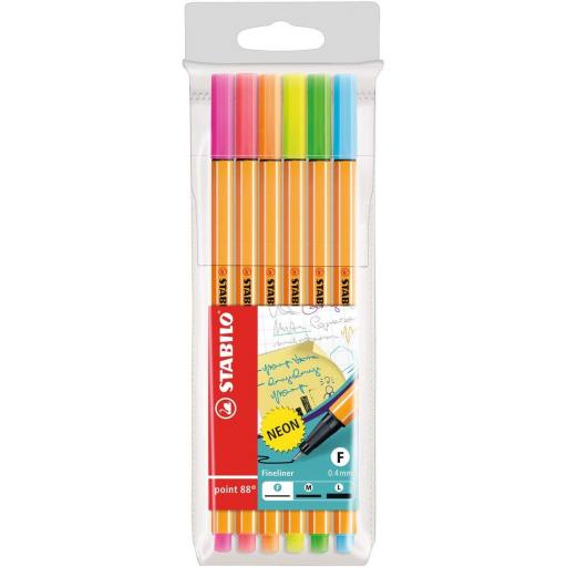 Stabilo Point 88 Fineliner Pens, Neon - Pack of 6