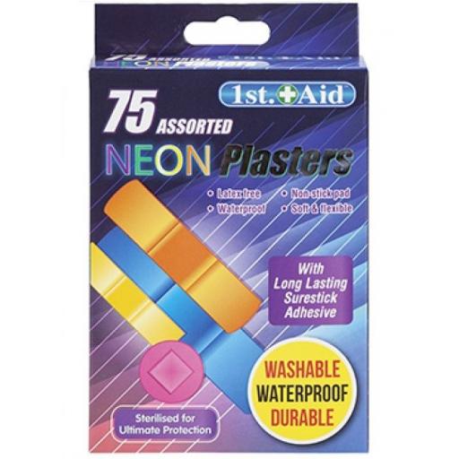 PMS 1st Aid Assorted Neon Plasters - Pack of 75 - USE BY 04/22