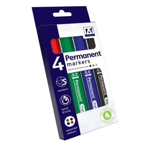 IGD Permanent Markers, Assorted Colours - Pack of 4