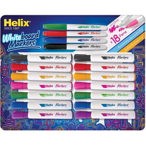 Helix Dry Wipe Whiteboard Marker Set - Pack of 18