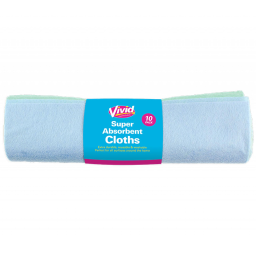 Vivid Super Absorbent Cleaning Cloths - Pack of 10