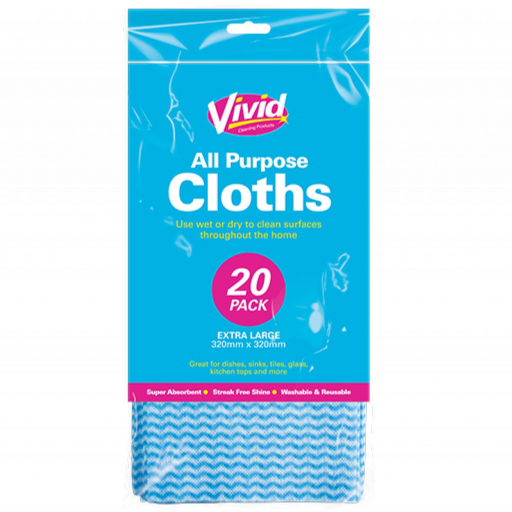 Vivid Cleaning All Purpose Cloths - Pack of 20