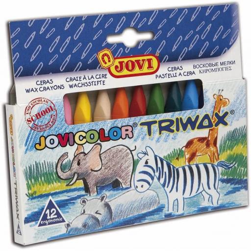 Jovi TriWax Crayons, Assorted Colours - Pack of 12