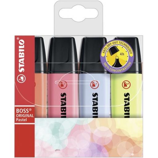 Stabilo Boss Original Highlighter Pens, Pastel Colours - Pack of 4 *New