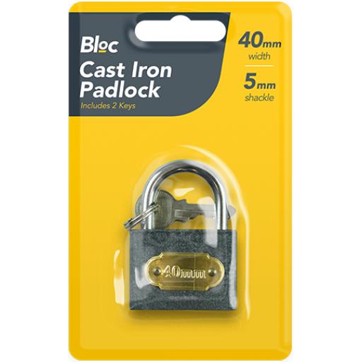 Bloc Cast Iron Padlock 40mm + 2 Keys